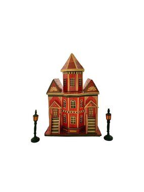 Small House Lidded Box Handcrafted Wood & Straw Inlay Vintage Folk Art Decor